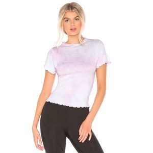NEW Free People Madeline Funnel Baby Tee Tie Dye Pink White Cropped Medium Large